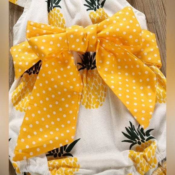 Tong bei Qi Pineapple Bodysuit Ruffles Short Sleeve Bowknot Sash size 100 - Picture 2 of 8